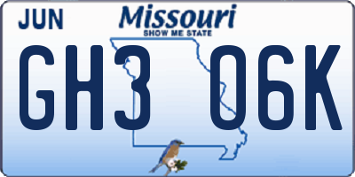 MO license plate GH3O6K