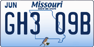 MO license plate GH3O9B