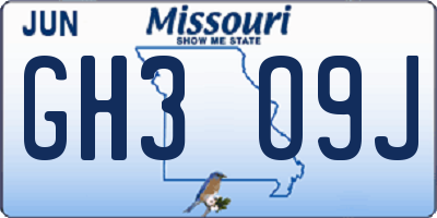 MO license plate GH3O9J