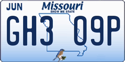 MO license plate GH3O9P