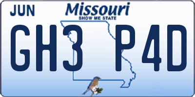 MO license plate GH3P4D