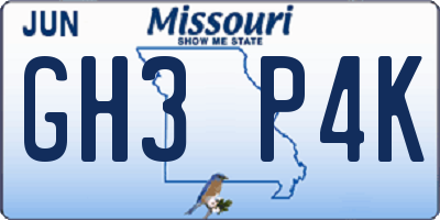 MO license plate GH3P4K