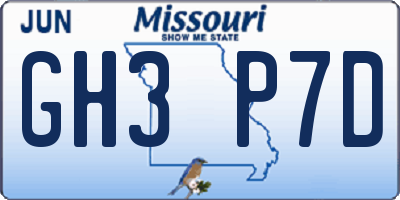 MO license plate GH3P7D