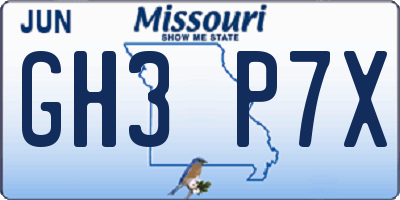 MO license plate GH3P7X