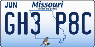 MO license plate GH3P8C