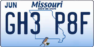 MO license plate GH3P8F
