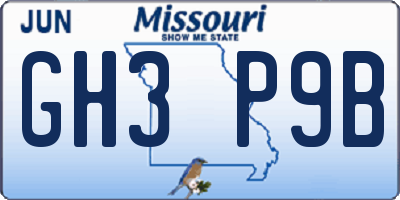 MO license plate GH3P9B