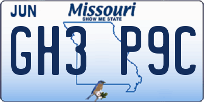 MO license plate GH3P9C