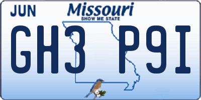MO license plate GH3P9I