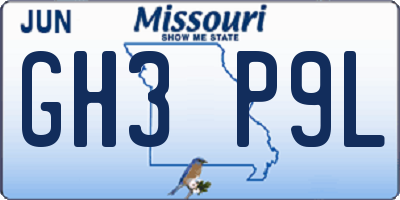 MO license plate GH3P9L