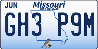 MO license plate GH3P9M