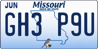 MO license plate GH3P9U