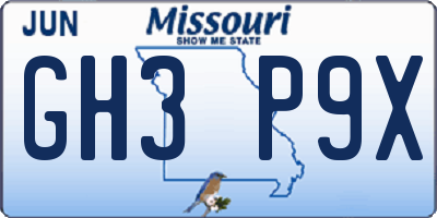 MO license plate GH3P9X