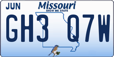MO license plate GH3Q7W