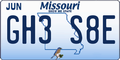 MO license plate GH3S8E