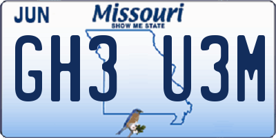 MO license plate GH3U3M