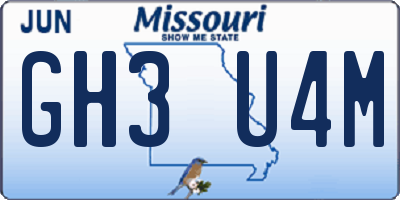 MO license plate GH3U4M