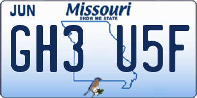 MO license plate GH3U5F