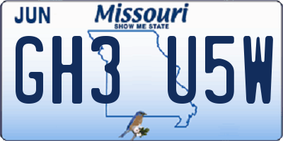 MO license plate GH3U5W