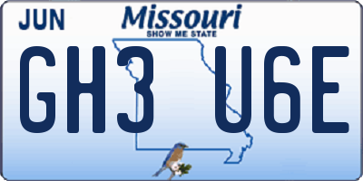 MO license plate GH3U6E