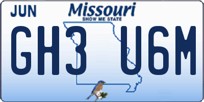MO license plate GH3U6M