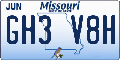 MO license plate GH3V8H