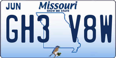 MO license plate GH3V8W