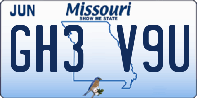 MO license plate GH3V9U