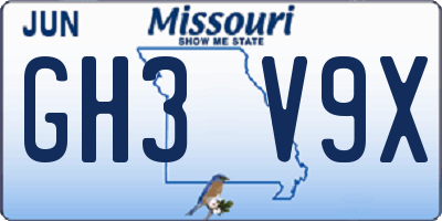 MO license plate GH3V9X