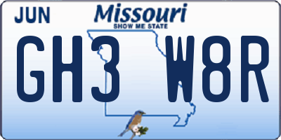 MO license plate GH3W8R