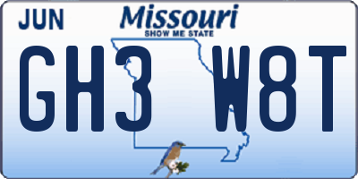 MO license plate GH3W8T