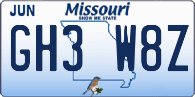MO license plate GH3W8Z