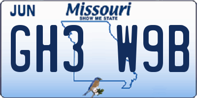 MO license plate GH3W9B