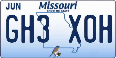 MO license plate GH3X0H