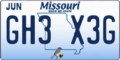 MO license plate GH3X3G