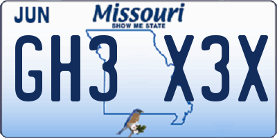 MO license plate GH3X3X