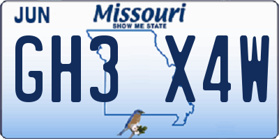 MO license plate GH3X4W