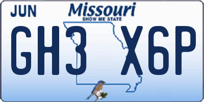 MO license plate GH3X6P