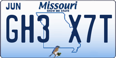 MO license plate GH3X7T