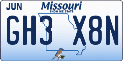 MO license plate GH3X8N
