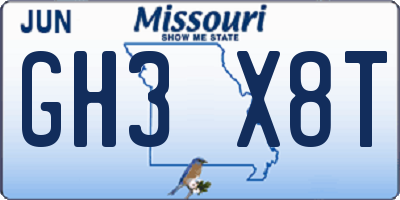 MO license plate GH3X8T