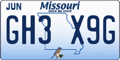 MO license plate GH3X9G