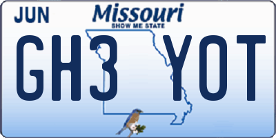 MO license plate GH3Y0T