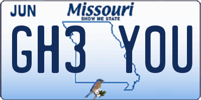 MO license plate GH3Y0U
