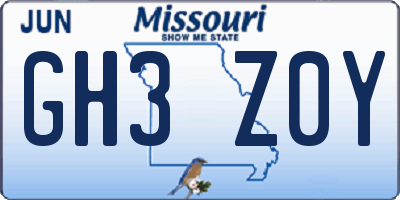 MO license plate GH3Z0Y