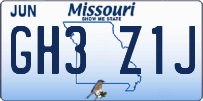 MO license plate GH3Z1J