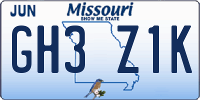 MO license plate GH3Z1K