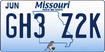 MO license plate GH3Z2K