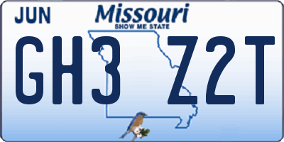 MO license plate GH3Z2T