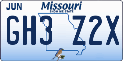 MO license plate GH3Z2X
